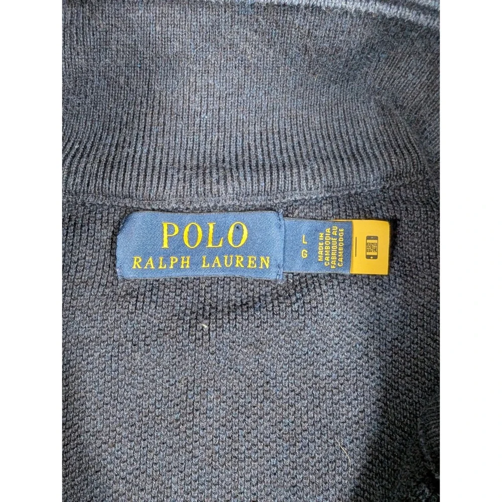 Polo Ralph Lauren Mens Navy Blue 100% Cotton Quarter Zip Pullover Sweater Large